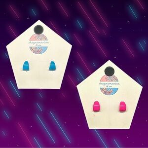 4pc Retro Neon Small Half Hoop Earrings – Blue & Pink — Renewed